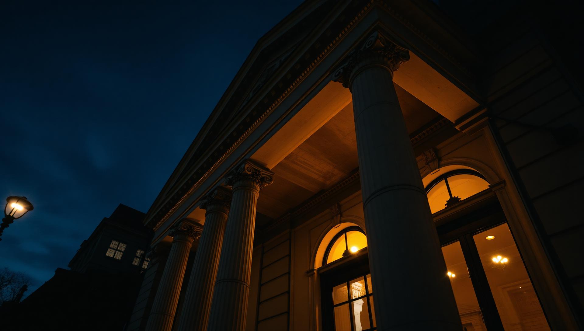 Klasická architektura justiční budovy v podvečerním osvětlení